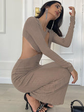 Temperament Aushöhlen Rundhals Langarm Schlank Kleid